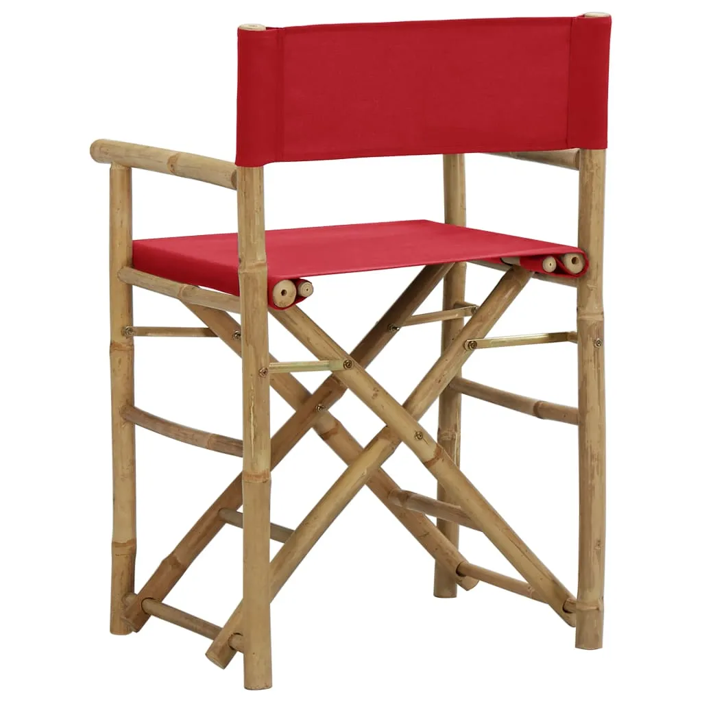 Folding Director's Chairs 2 Pcs Outdoor Camping Chair Bamboo and Fabric