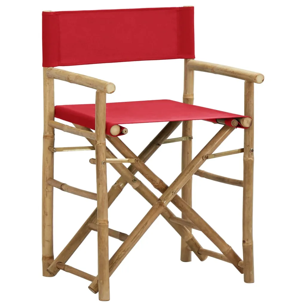Folding Director's Chairs 2 Pcs Outdoor Camping Chair Bamboo and Fabric