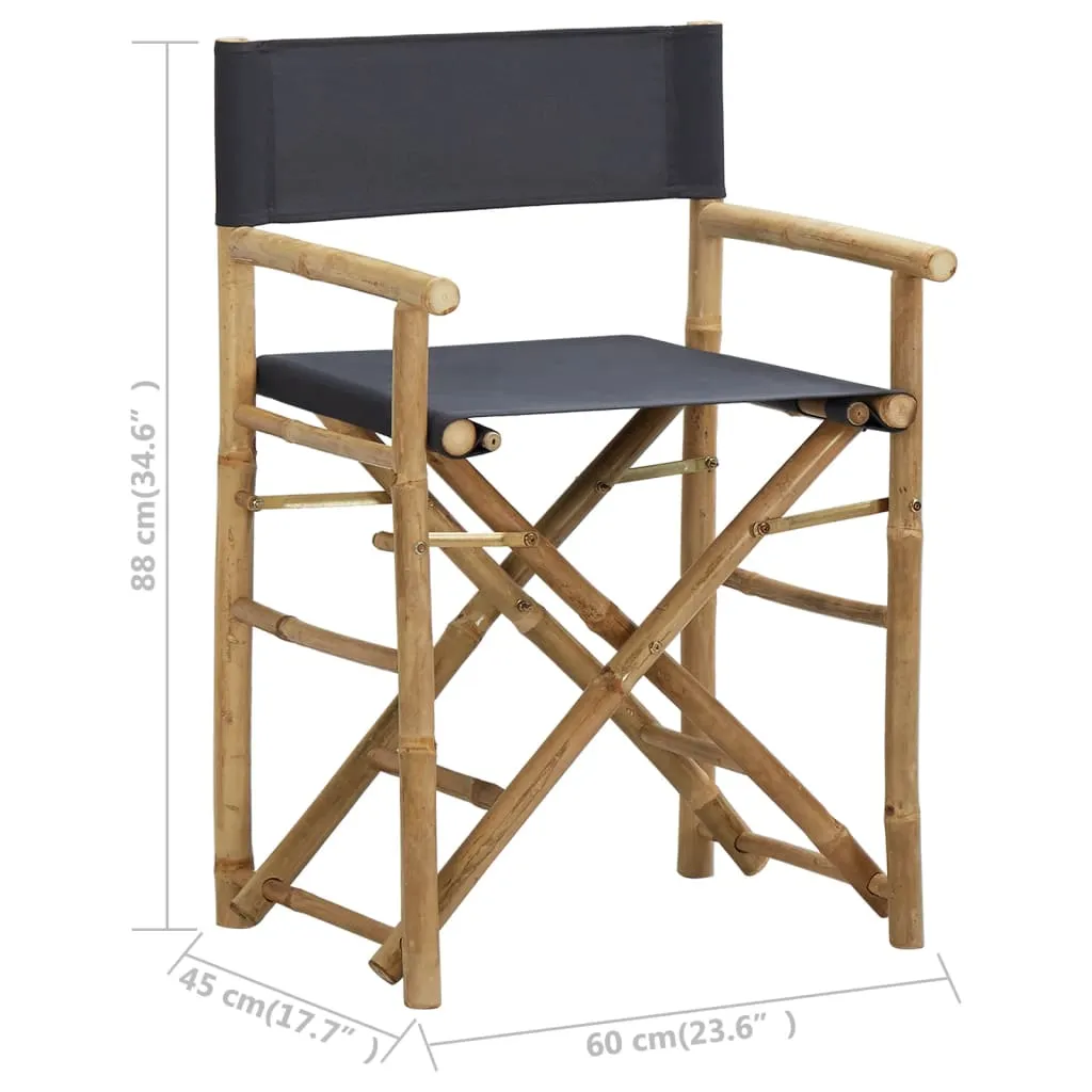Folding Director's Chairs 2 Pcs Outdoor Camping Chair Bamboo and Fabric