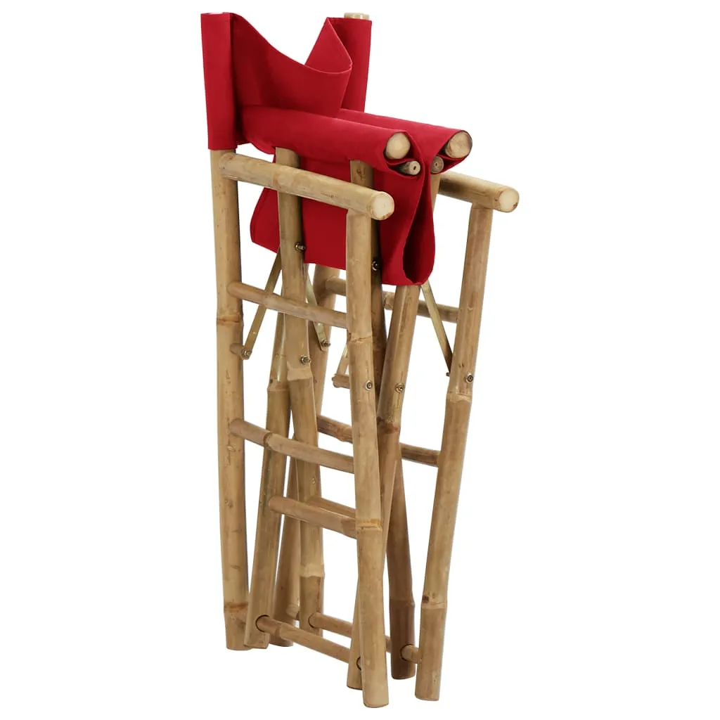 Folding Director's Chairs 2 Pcs Outdoor Camping Chair Bamboo and Fabric