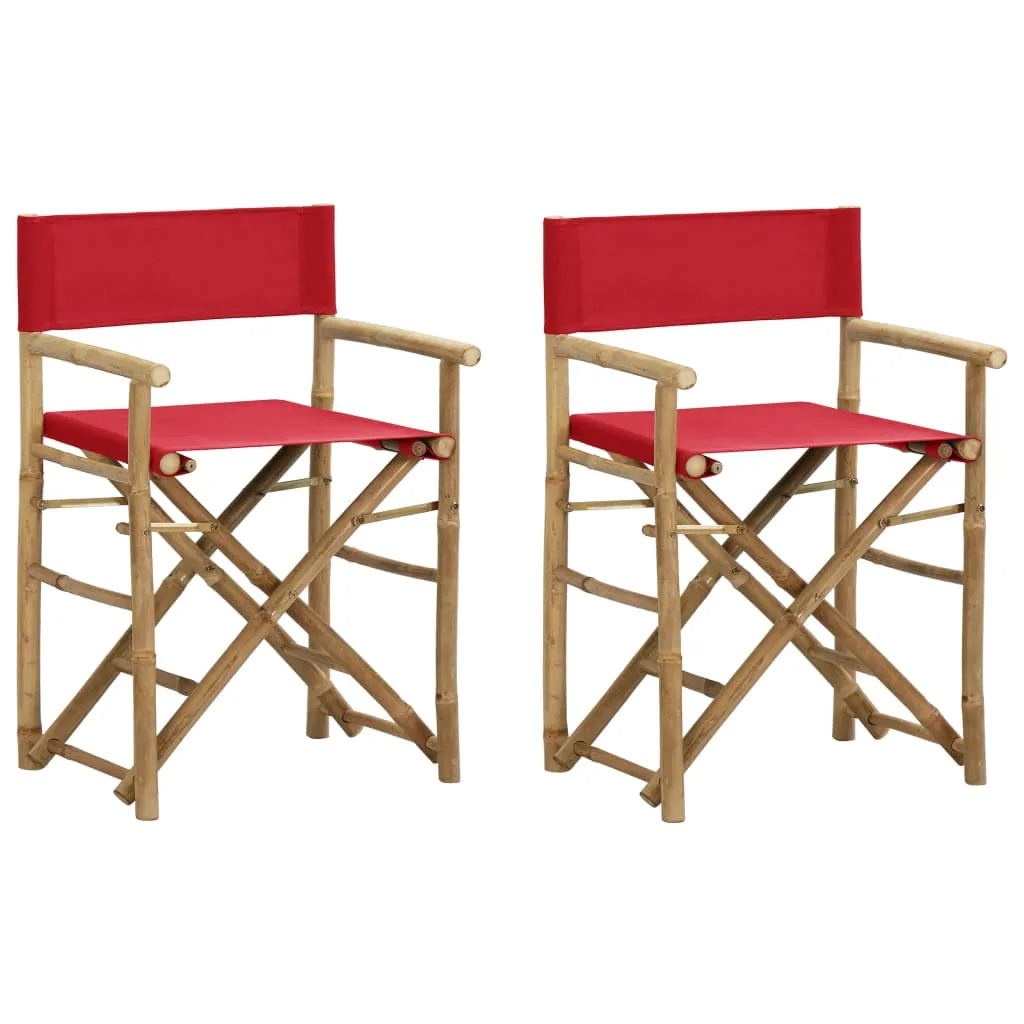 Folding Director's Chairs 2 Pcs Outdoor Camping Chair Bamboo and Fabric