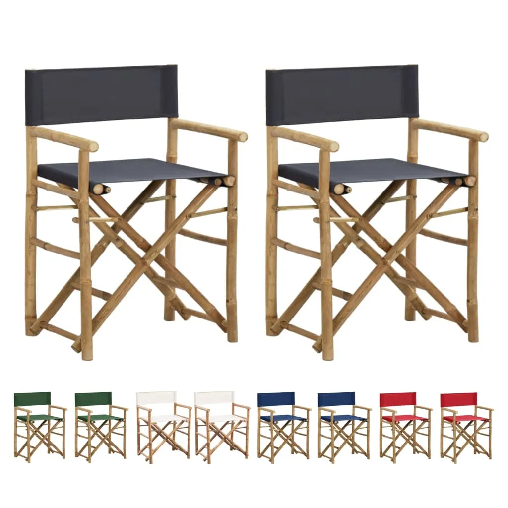 Folding Director's Chairs 2 Pcs Outdoor Camping Chair Bamboo and Fabric