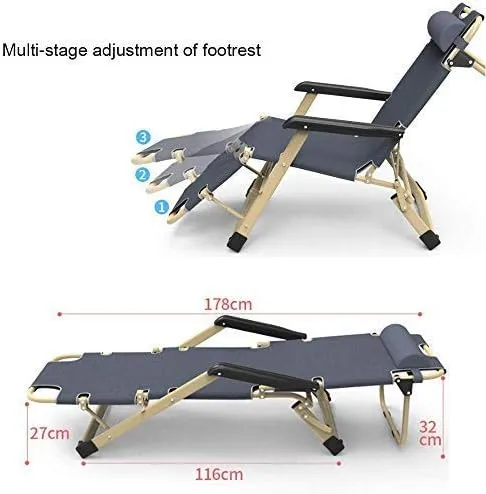 Folding Garden Sun Lounger Chair, Folding Sun Lounger Deck Chair for Outdoor Terrace Beach Garden Camping Chair   Thick Cotton Pad(Gray   Thick Cotton Pad)