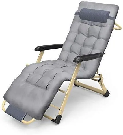 Folding Garden Sun Lounger Chair, Folding Sun Lounger Deck Chair for Outdoor Terrace Beach Garden Camping Chair   Thick Cotton Pad(Gray   Thick Cotton Pad)