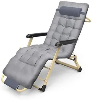 Folding Garden Sun Lounger Chair, Folding Sun Lounger Deck Chair for Outdoor Terrace Beach Garden Camping Chair   Thick Cotton Pad(Gray   Thick Cotton Pad)