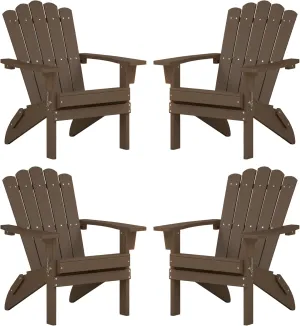Folding HDPE Adirondack Chair Set of 4, Weather-Resistant Patio Chair with Wide Armrests & High Backrest, Fire Pit Chair for Garden, Backyard, Porch - Coffee