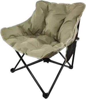 Folding Moon Chair for Camping with Padded Seat and Back Support, Khaki