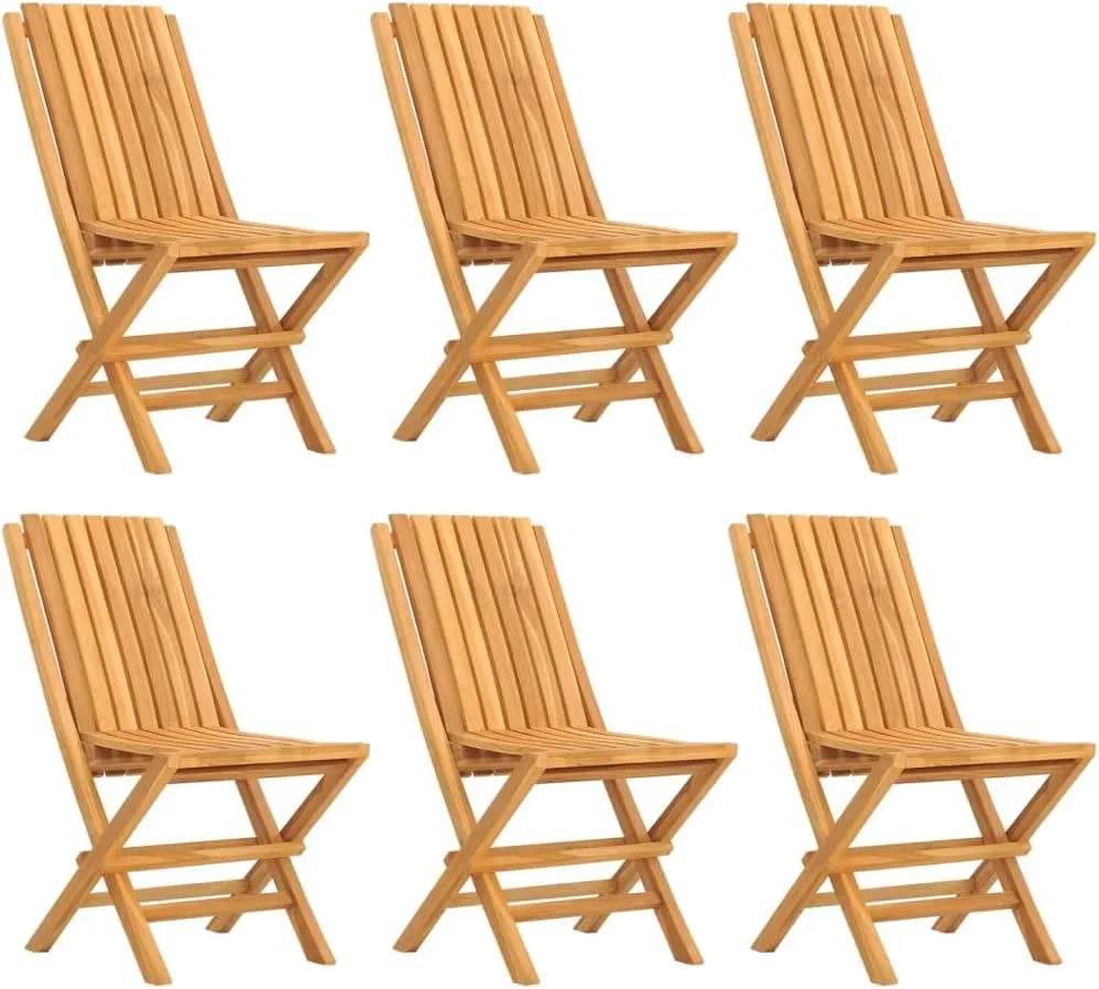 Folding Patio Chairs Set of 6, Solid Teak Outdoor Chairs 18.5"x18.5"x35", Folding Design for Garden, Patio, Beach, and Dining