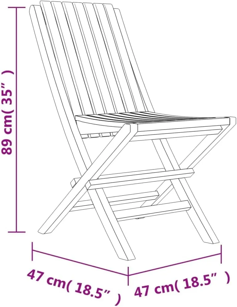 Folding Patio Chairs Set of 6, Solid Teak Outdoor Chairs 18.5"x18.5"x35", Folding Design for Garden, Patio, Beach, and Dining