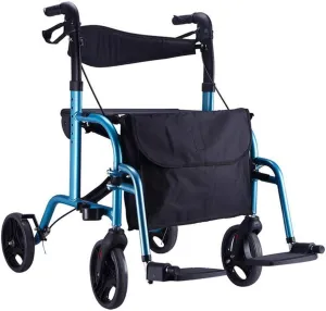 Folding Rollator 4 Wheels Walker Rollator Adjustable Height Adult Folding Transport Chair,Reversible Backrest,Detachable Footrests and Detachable Storage Bag for Elderly