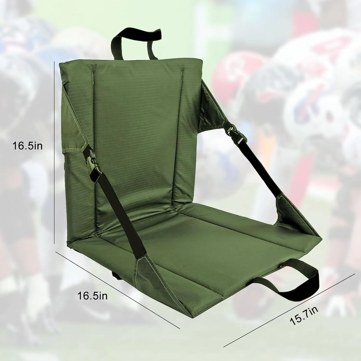 Folding Stadium Seat Cushion with Backrest, Portable Bleacher Pad for Camping, Fishing,15.8'' x 16.5'',Lightweight Chair with Backrest for Outdoor Sports and Concerts (Green)