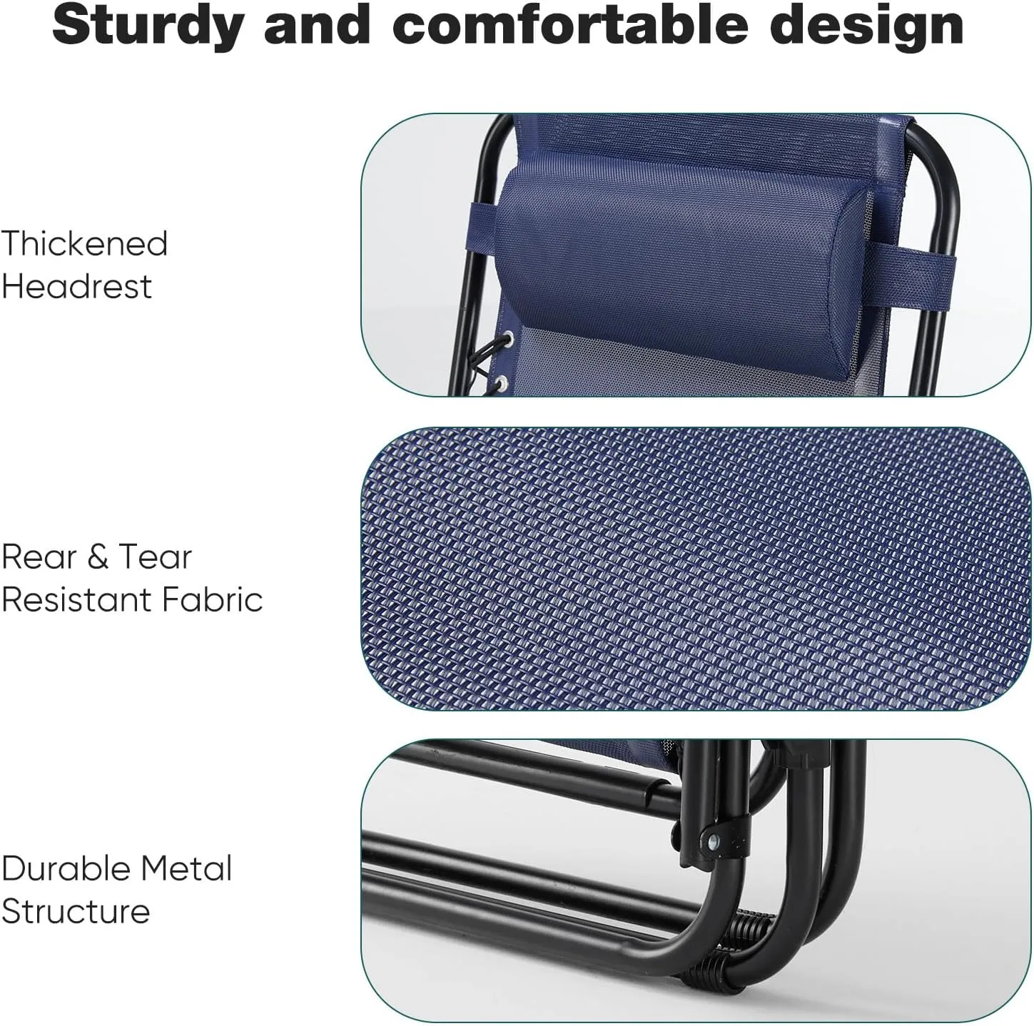 Folding Zero Gravity Chair, Set of 2 Outdoor Lounge Chairs, Portable Reclining Camping Chair with Adjustable Pillow and Cup Holder Trays for Patio Garden Lawn Beach, Classic Blue
