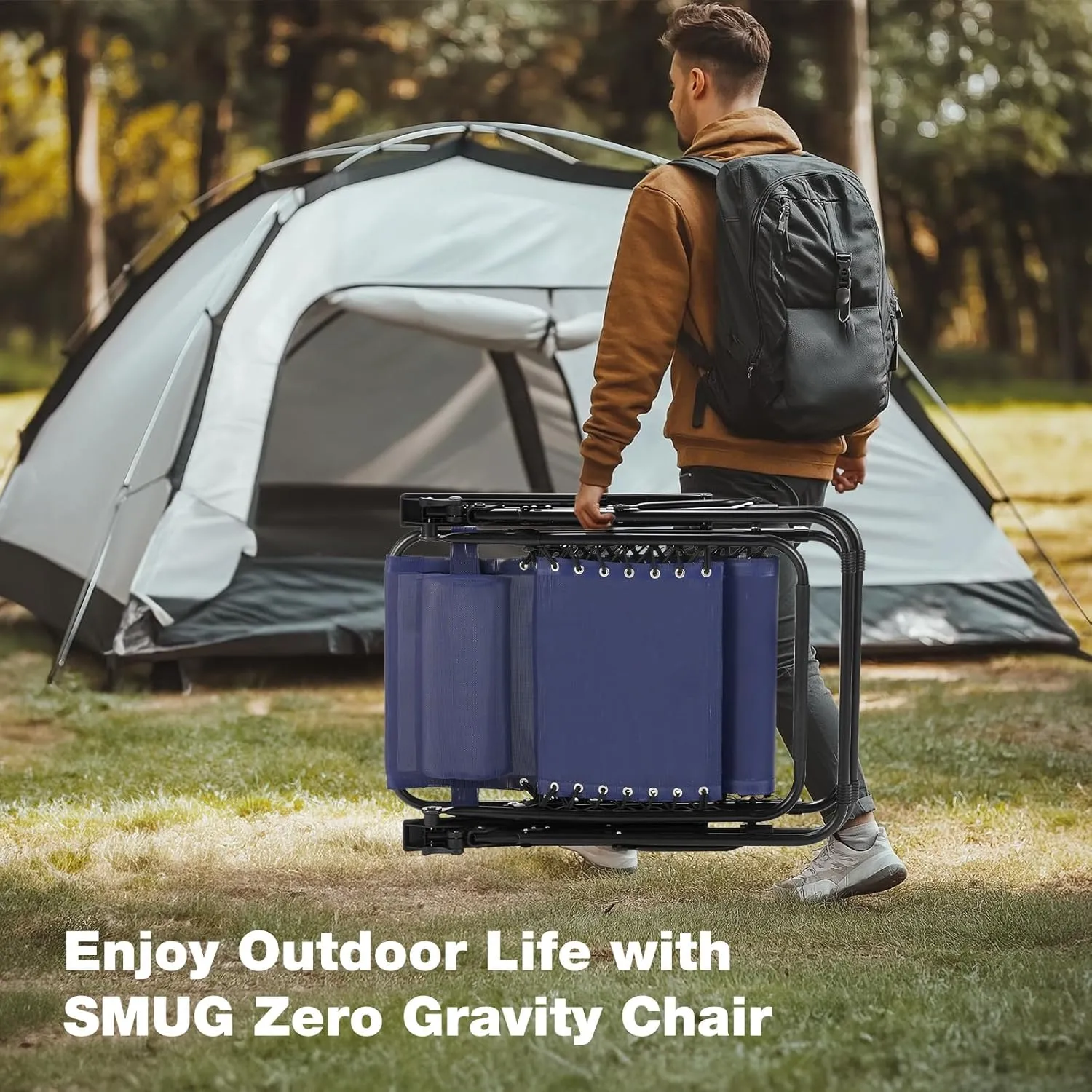Folding Zero Gravity Chair, Set of 2 Outdoor Lounge Chairs, Portable Reclining Camping Chair with Adjustable Pillow and Cup Holder Trays for Patio Garden Lawn Beach, Classic Blue