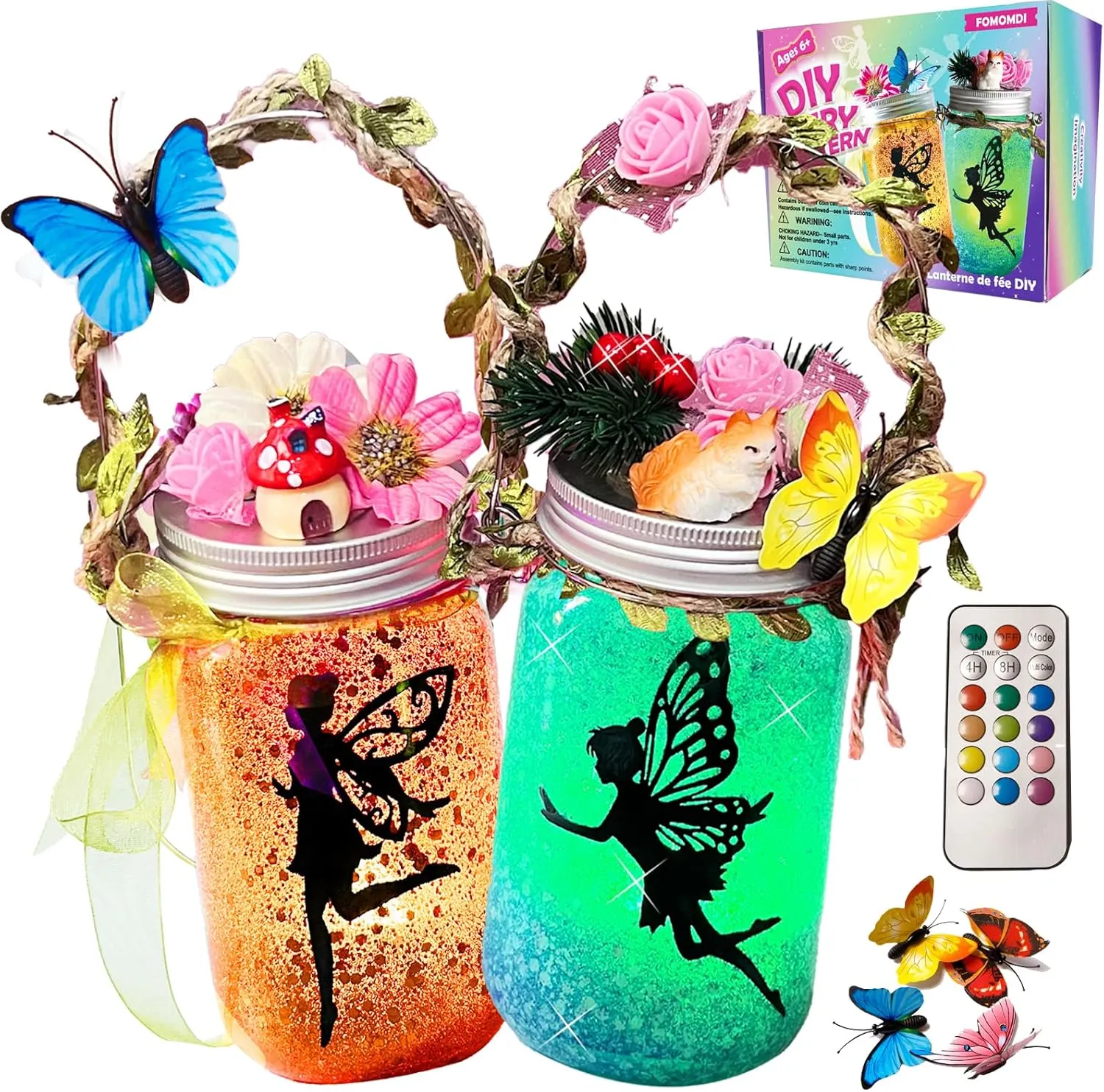 FOMOMDI DIY Fairies in a Jar, Color Changing Fairy Lantern Night Light Kit with Remote Control, Kids Girls Birthday Holiday Gifts Activities Arts Crafts Toy