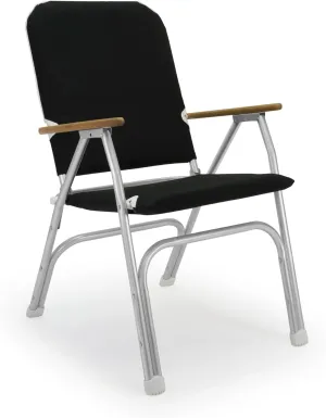FORMA MARINE Boat Chair Black Large Padded Deck Folding Marine Aluminum Teak Armrests Furniture Venus V100BL