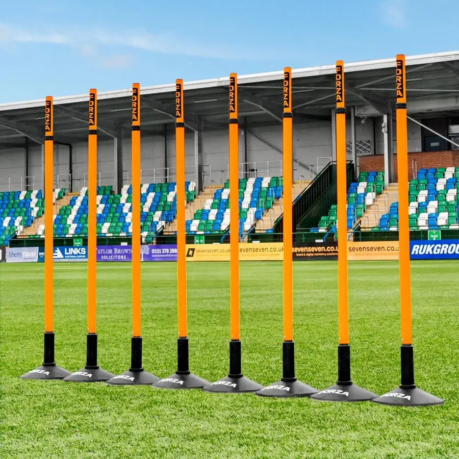 FORZA Telescopic Slalom Training Poles [Pack of 8] | Adjustable, Shatterproof PVC Poles for Agility and Speed Training | Multi-Sport Use | 8 Bold Colors