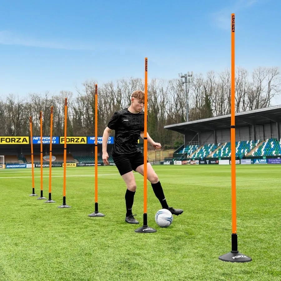 FORZA Telescopic Slalom Training Poles [Pack of 8] | Adjustable, Shatterproof PVC Poles for Agility and Speed Training | Multi-Sport Use | 8 Bold Colors