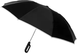 FRCOLOR Automatic Travel Umbrella with Carabiner Handle Windproof Extra Reflective Safety Strip Compact Portable