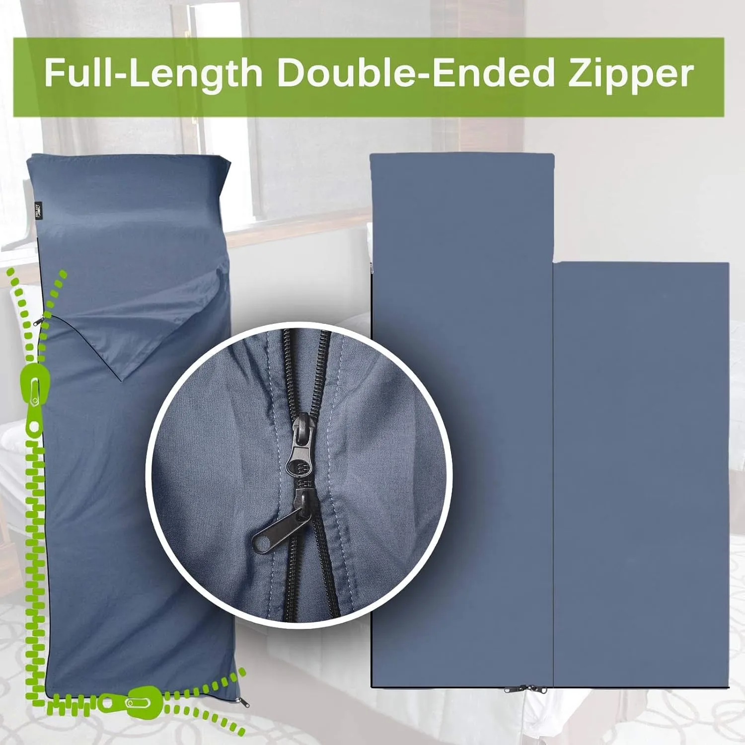 Frelaxy Sleeping Bag Liner, XL Travel Sheet & Camping Sheet for Backpacking, Hotel, Hostels & Traveling, Comfy & Easy Care, Full-Length Zipper/No Zipper