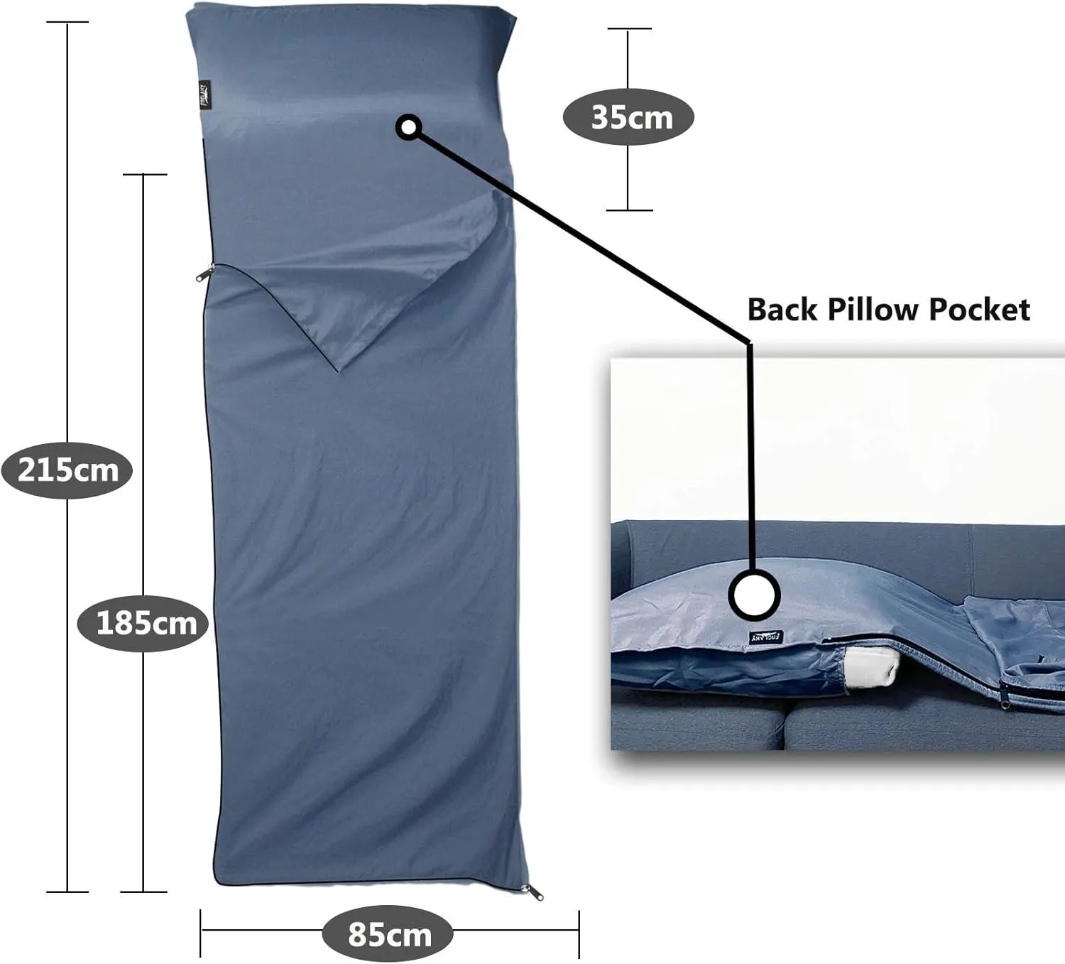 Frelaxy Sleeping Bag Liner, XL Travel Sheet & Camping Sheet for Backpacking, Hotel, Hostels & Traveling, Comfy & Easy Care, Full-Length Zipper/No Zipper
