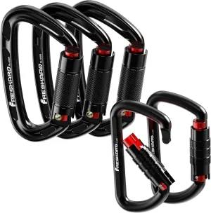 FresKaro 3pcs 25kN Climbing Carabiners with 2pcs 12kN Twist Lock Carabiners, Black Color