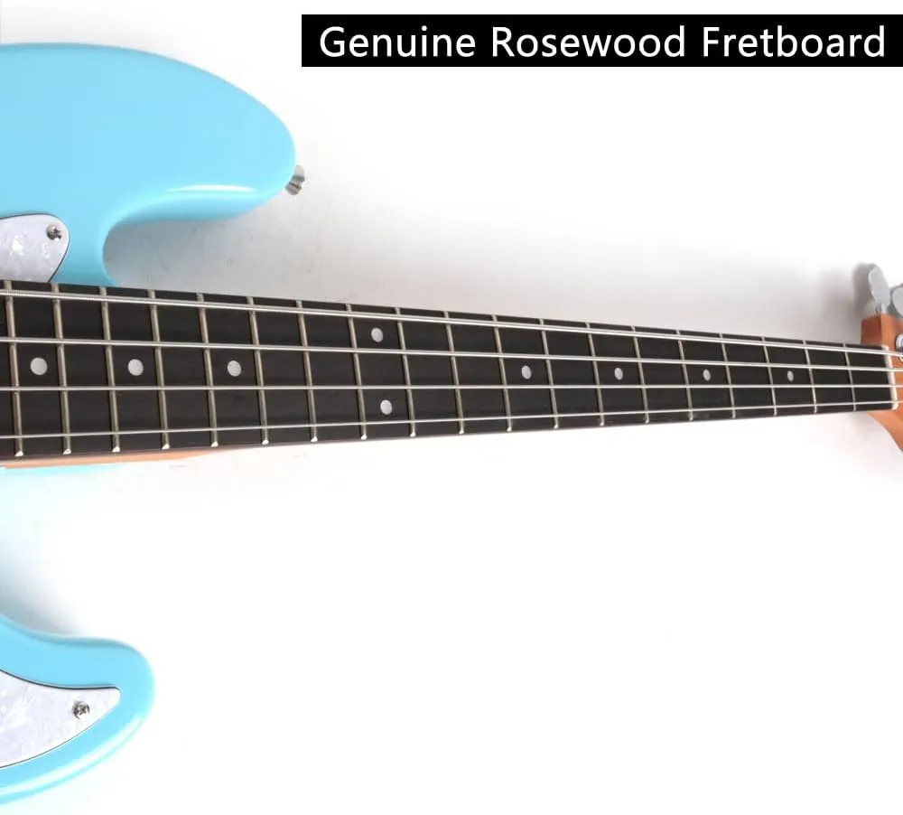 Full Size Standard Electric Bass Guitar Four 4 String Right Hand Handed Solid Basswood Body Roasted Canadian Maple Neck Genuine Rosewood Fretboard Fingerboard with Gig Bag