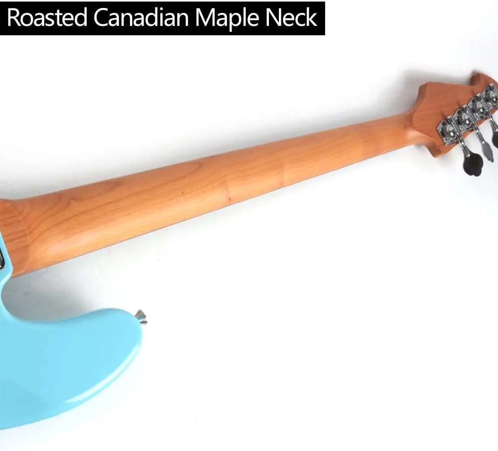 Full Size Standard Electric Bass Guitar Four 4 String Right Hand Handed Solid Basswood Body Roasted Canadian Maple Neck Genuine Rosewood Fretboard Fingerboard with Gig Bag