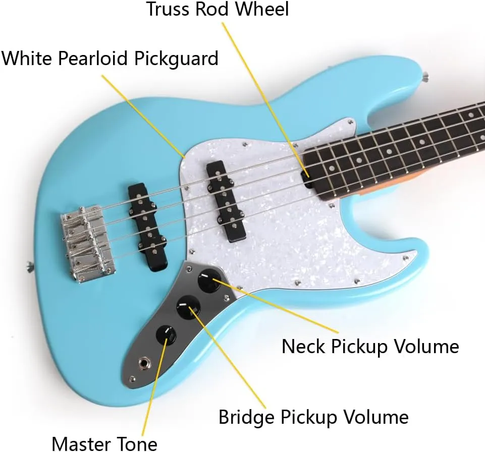 Full Size Standard Electric Bass Guitar Four 4 String Right Hand Handed Solid Basswood Body Roasted Canadian Maple Neck Genuine Rosewood Fretboard Fingerboard with Gig Bag
