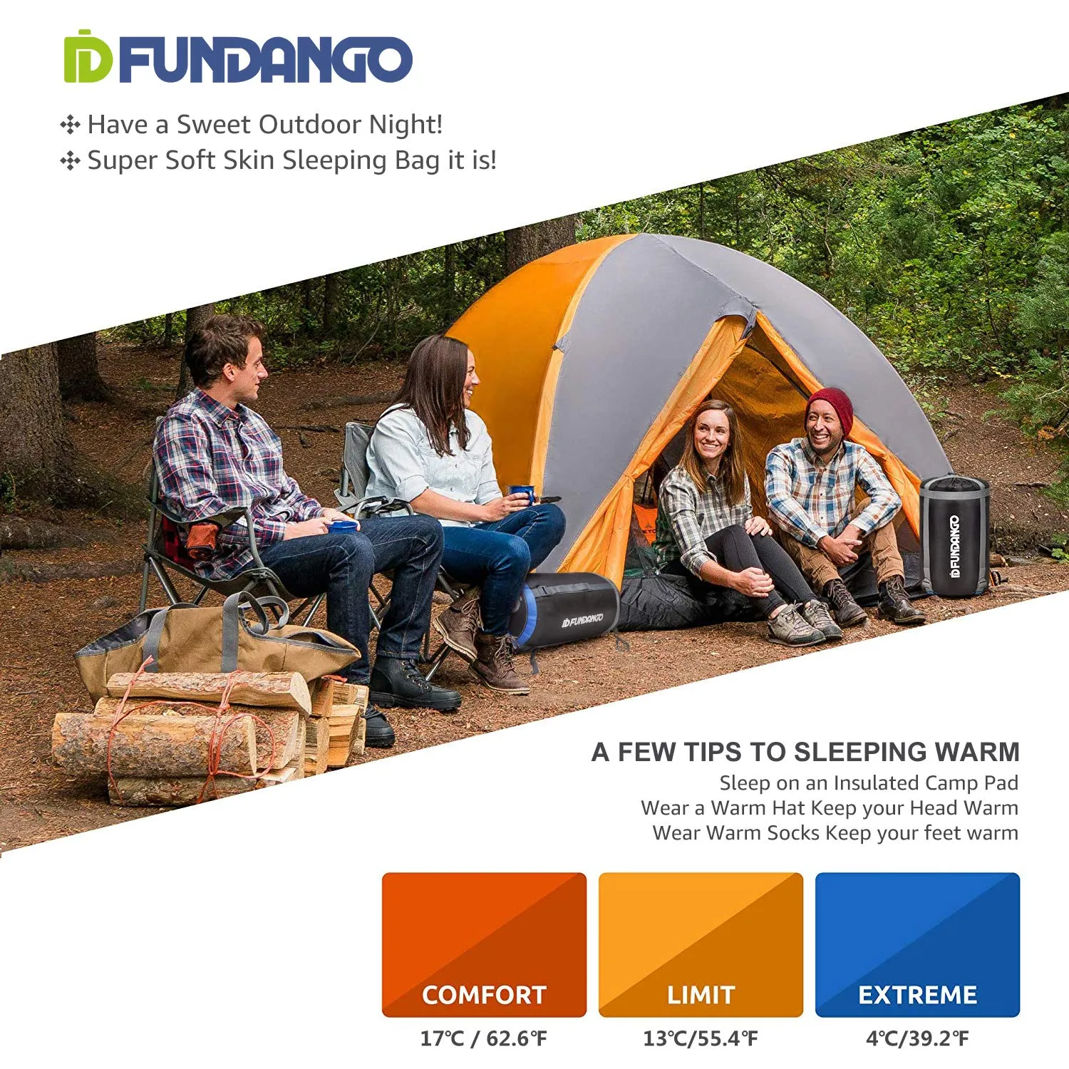 FUNDANGO 3-in-1 XL Queen Double Sleeping Bag with 2 Pillows