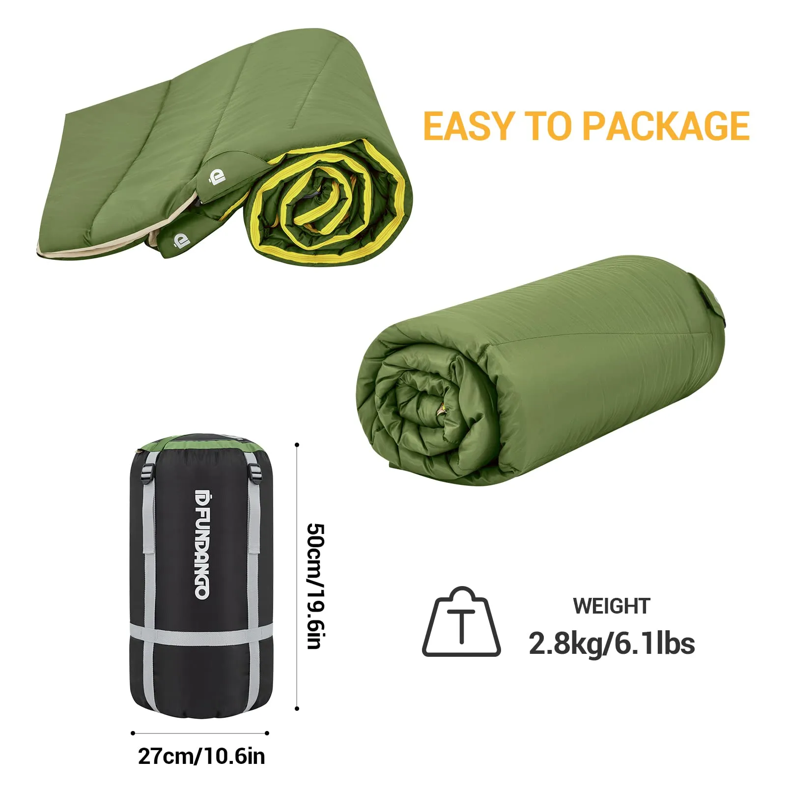 FUNDANGO 3-in-1 XL Queen Double Sleeping Bag with 2 Pillows