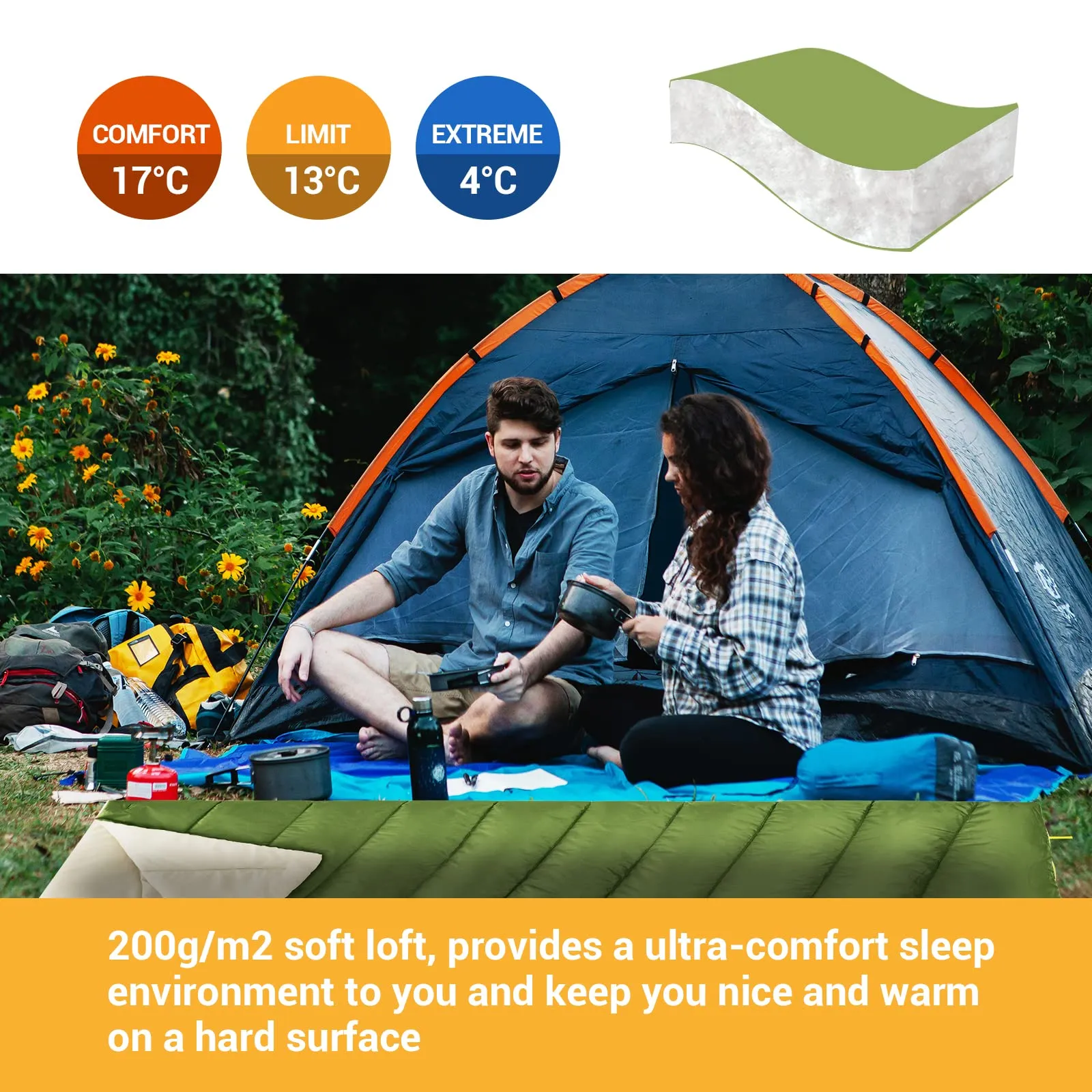FUNDANGO 3-in-1 XL Queen Double Sleeping Bag with 2 Pillows