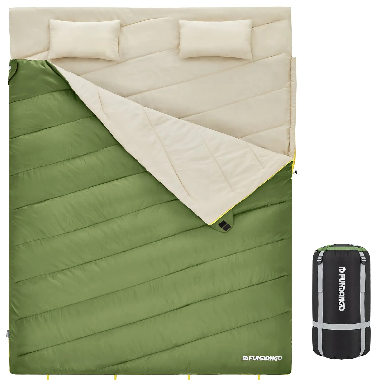 FUNDANGO 3-in-1 XL Queen Double Sleeping Bag with 2 Pillows