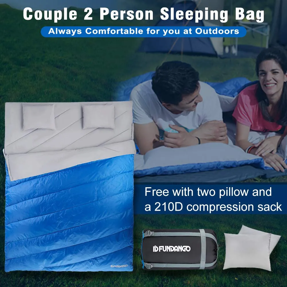FUNDANGO 3-in-1 XL Queen Double Sleeping Bag with 2 Pillows