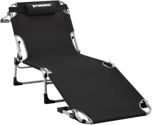 FUNDANGO Oversized Chaise Lounge Chair Outdoor, Extra Wide Portable Folding Lounges Chairs with Pillow for Outside Beach Camping Pool Sunbathing Patio