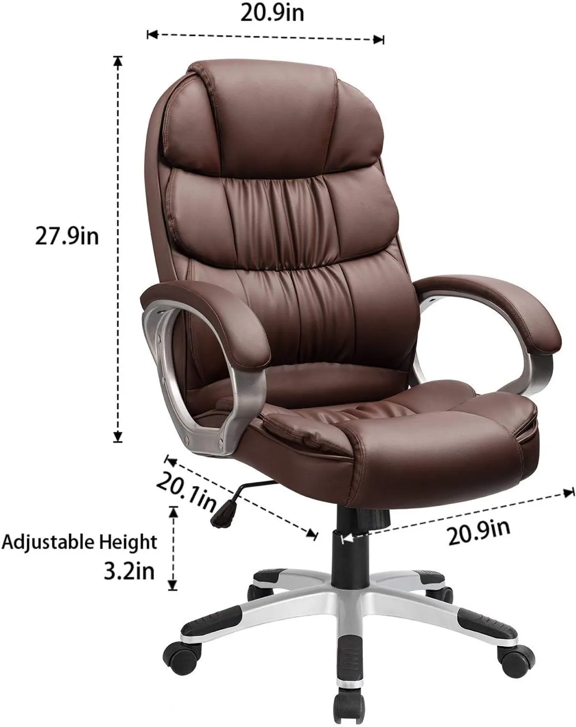 Furmax Leather High Back Office Chair Ergonomic Executive Office Chair Swivel Computer Desk Chair Lumbar Support Soft Cushioned Padded Arms (Brown)