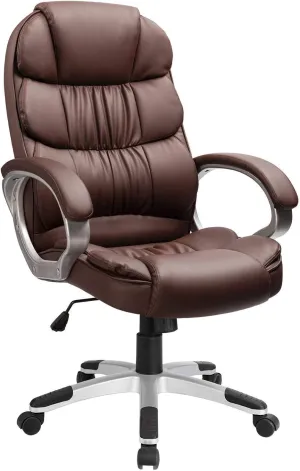 Furmax Leather High Back Office Chair Ergonomic Executive Office Chair Swivel Computer Desk Chair Lumbar Support Soft Cushioned Padded Arms (Brown)