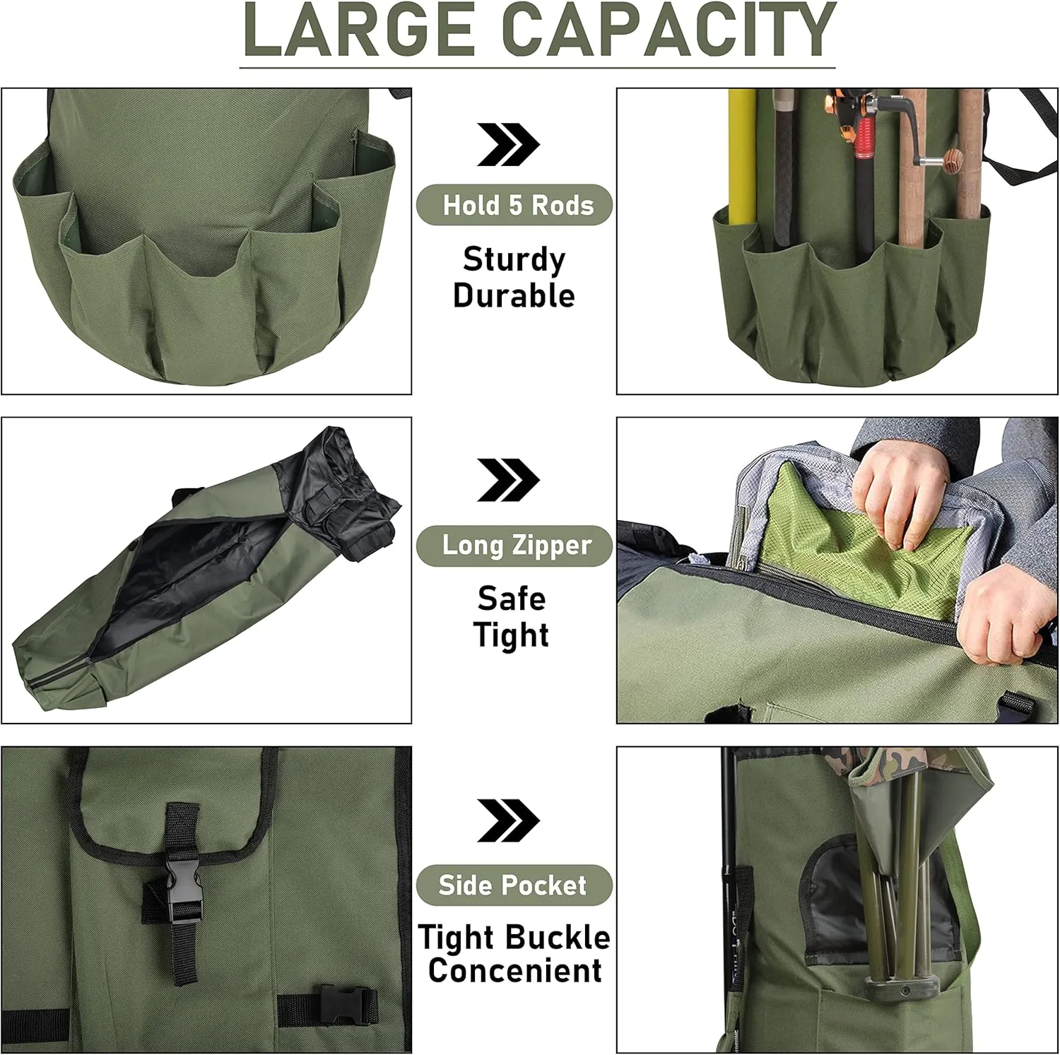 FUSIGO Fishing Rod Case Pole Bag Fishing Rod Carrier Fishing Gear Equipment Fishing Bag Travel Carry Case Large Capacity Waterproof Fishing Reel Bag Case Fishing Gifts for Men