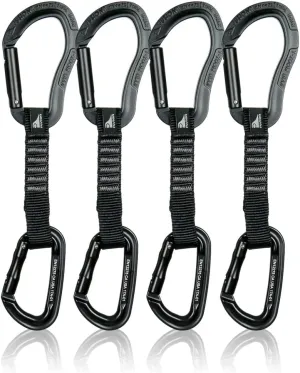 Fusion Climb 4-Pack 12cm Tactical Military Rescue Quickdraw Set with Techno Zoom Straight Gate Black/Contigua Straight Gate Black Carabiners