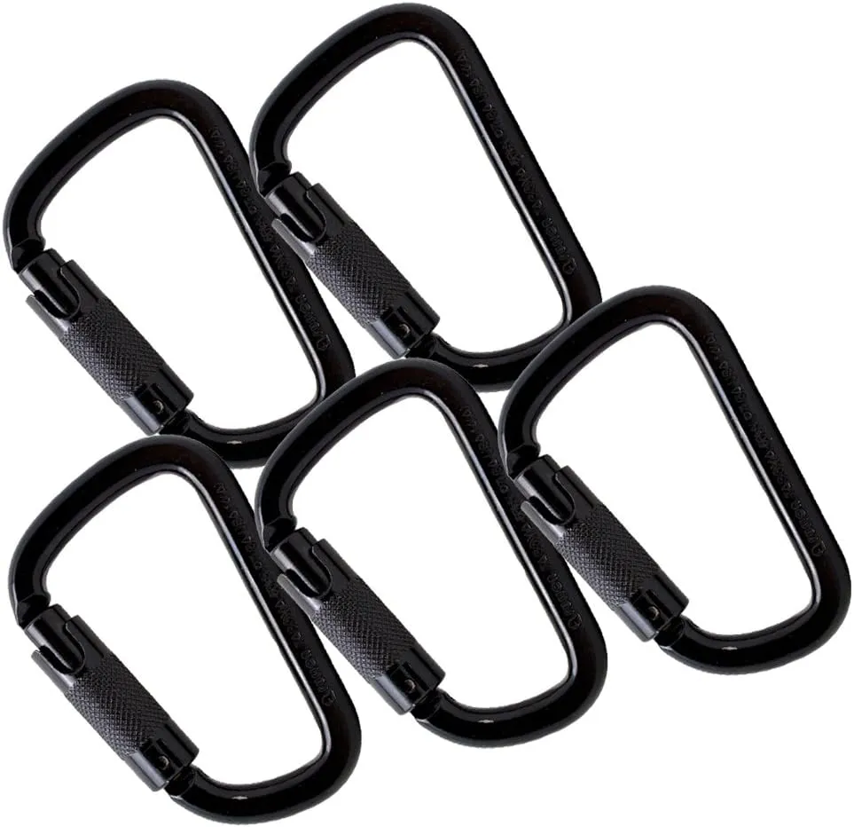 Fusion Climb Tacoma Steel Auto Lock D-Shaped with Key Nose Carabiner 5-Pack, Black, One Size (FP-9005-PK-BLK-5P)