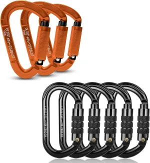 FVW Auto Locking Rock Climbing Carabiner Clips, UIAA/CE Certified Professional 25KN (5620 lbs) Heavy Duty Caribeaners for Rappelling Swing Rescue & Gym etc, Large D-Shaped Carabiners, Black