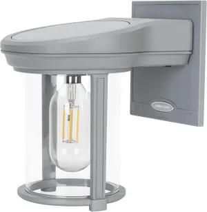 Gama Sonic Solar Coach Wall Lantern, Outdoor Solar Lamp with Edison Bulb and Glass Dome, Gray (1BE40810)