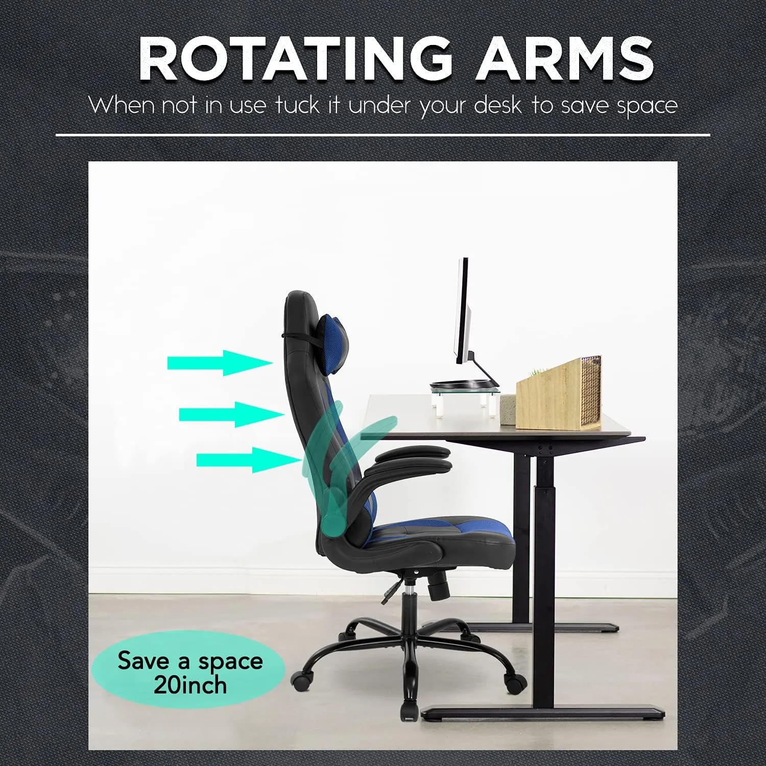 Gaming Chairs for Adults PU Leather Swivel Rolling Adjustable Game Chair with Lumbar Support Flip Up Arms Headrest for Adults Women Men Video Game Chairs Ergonomic Gaming Chair