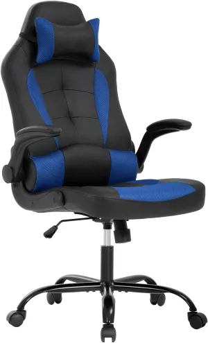 Gaming Chairs for Adults PU Leather Swivel Rolling Adjustable Game Chair with Lumbar Support Flip Up Arms Headrest for Adults Women Men Video Game Chairs Ergonomic Gaming Chair