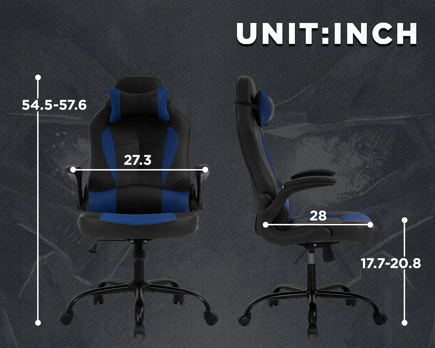 Gaming Chairs for Adults PU Leather Swivel Rolling Adjustable Game Chair with Lumbar Support Flip Up Arms Headrest for Adults Women Men Video Game Chairs Ergonomic Gaming Chair