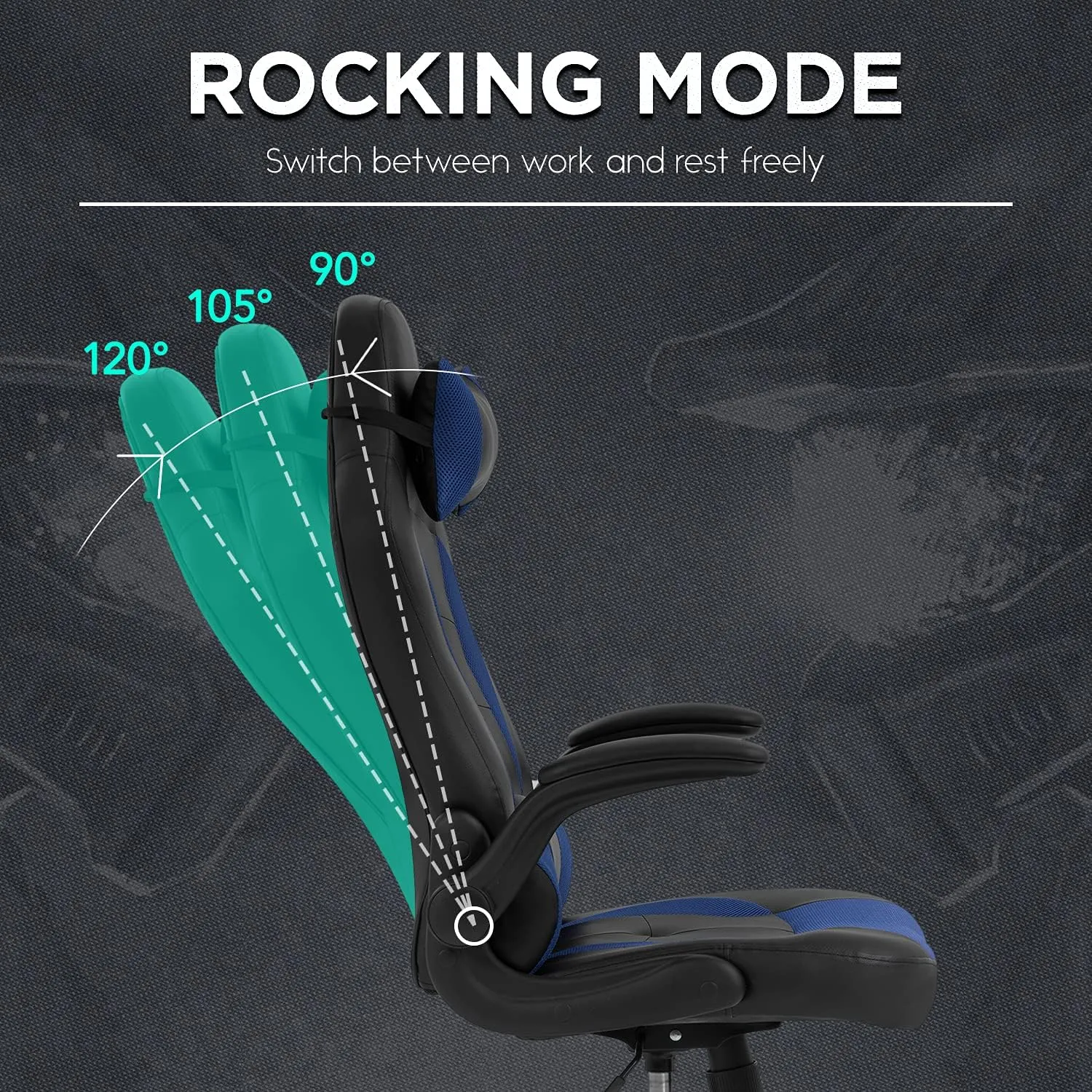 Gaming Chairs for Adults PU Leather Swivel Rolling Adjustable Game Chair with Lumbar Support Flip Up Arms Headrest for Adults Women Men Video Game Chairs Ergonomic Gaming Chair