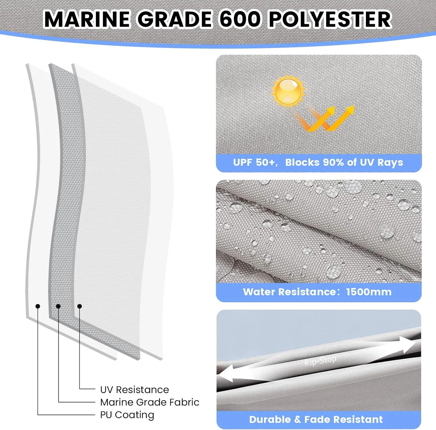 GAOMON 3 Bow Bimini Tops with Mesh Sidewalls Support Poles for Boats Durable Marine Grade Canvas Top Includes 2 Straps Storage Boot 1 Inch Aluminum Frame (3 Bow 6'L x 46" H x 73"-78" W)