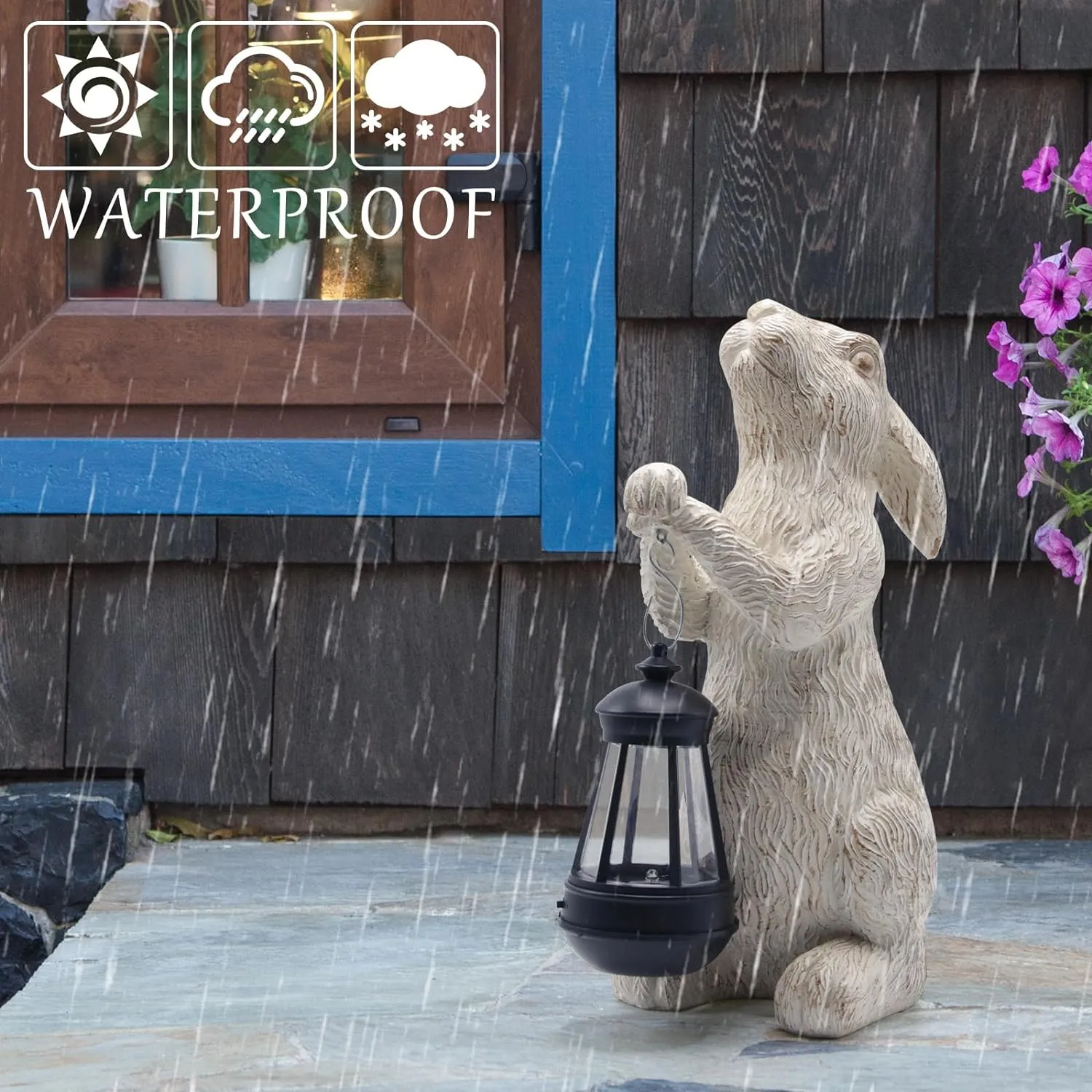 Garden Statues Rabbit with Solar Lights-Bunny Figurine Outdoor Decorations Mom Gifts Rabbit Decor for Lawn,Balcony-Yard Art Garden&Patio Decor,Unique Housewarming&Birthday Gifts for Women