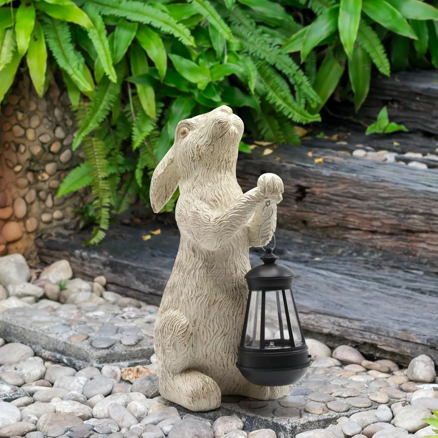 Garden Statues Rabbit with Solar Lights-Bunny Figurine Outdoor Decorations Mom Gifts Rabbit Decor for Lawn,Balcony-Yard Art Garden&Patio Decor,Unique Housewarming&Birthday Gifts for Women