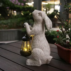 Garden Statues Rabbit with Solar Lights-Bunny Figurine Outdoor Decorations Mom Gifts Rabbit Decor for Lawn,Balcony-Yard Art Garden&Patio Decor,Unique Housewarming&Birthday Gifts for Women