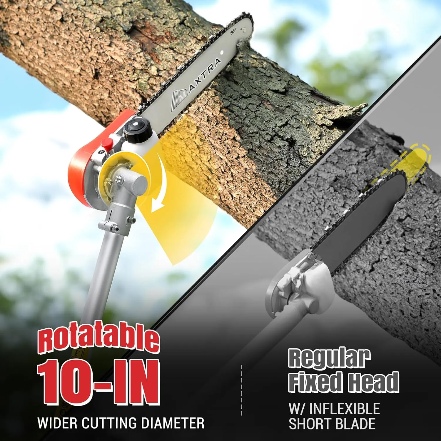 Gas Powered Pole Saw, 90-180 Rotatable Cordless Extension Chainsaw for Tree Trimming with 3.6ft Extension Pole Reach to 16 feet for Tree Limb Branches Pruning, Adjustable Saw Head